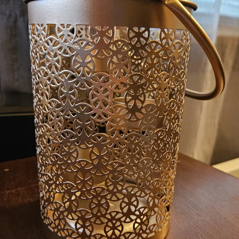 Metal Lantern Style 3-Tier Multi Tea Light Holder with Handle Rose Gold/Copper - Picture 4 of 5